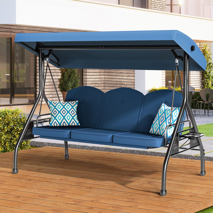 Wenkil 3-Person Porch Swing with Stand | 2-in-1 Convertible Outdoor Swing Bed