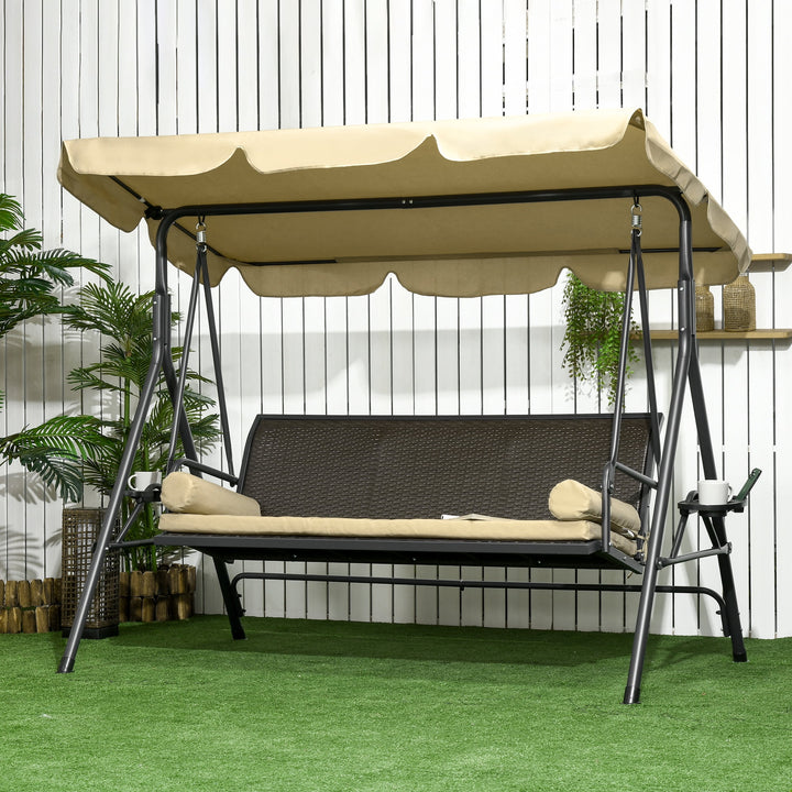 Wenkil 3-Seat Porch Swing with Canopy, Outdoor Swing Chair with Removable Cushion