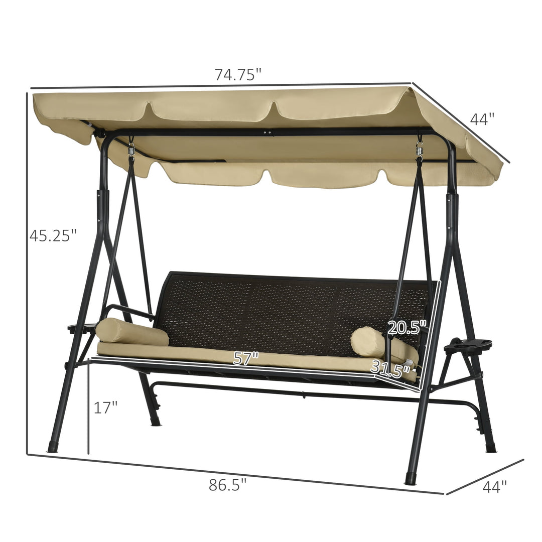 Wenkil 3-Seat Porch Swing with Canopy, Outdoor Swing Chair with Removable Cushion