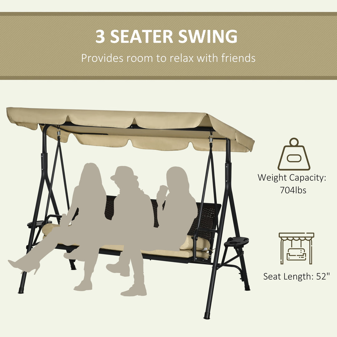 Wenkil 3-Seat Porch Swing with Canopy, Outdoor Swing Chair with Removable Cushion