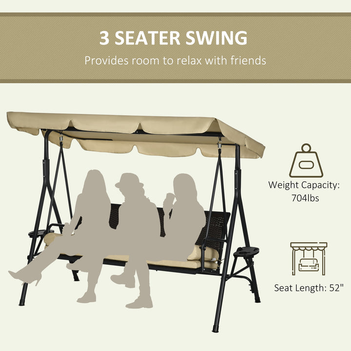 Wenkil 3-Seat Porch Swing with Canopy, Outdoor Swing Chair with Removable Cushion
