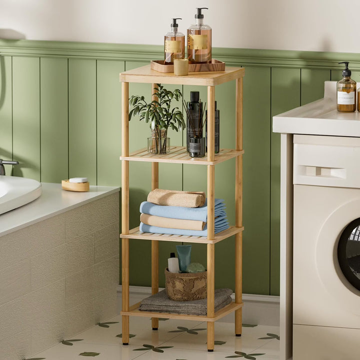 Bamboo 4-Tier Bathroom Shelf, Freestanding Bamboo Bathroom Storage Rack