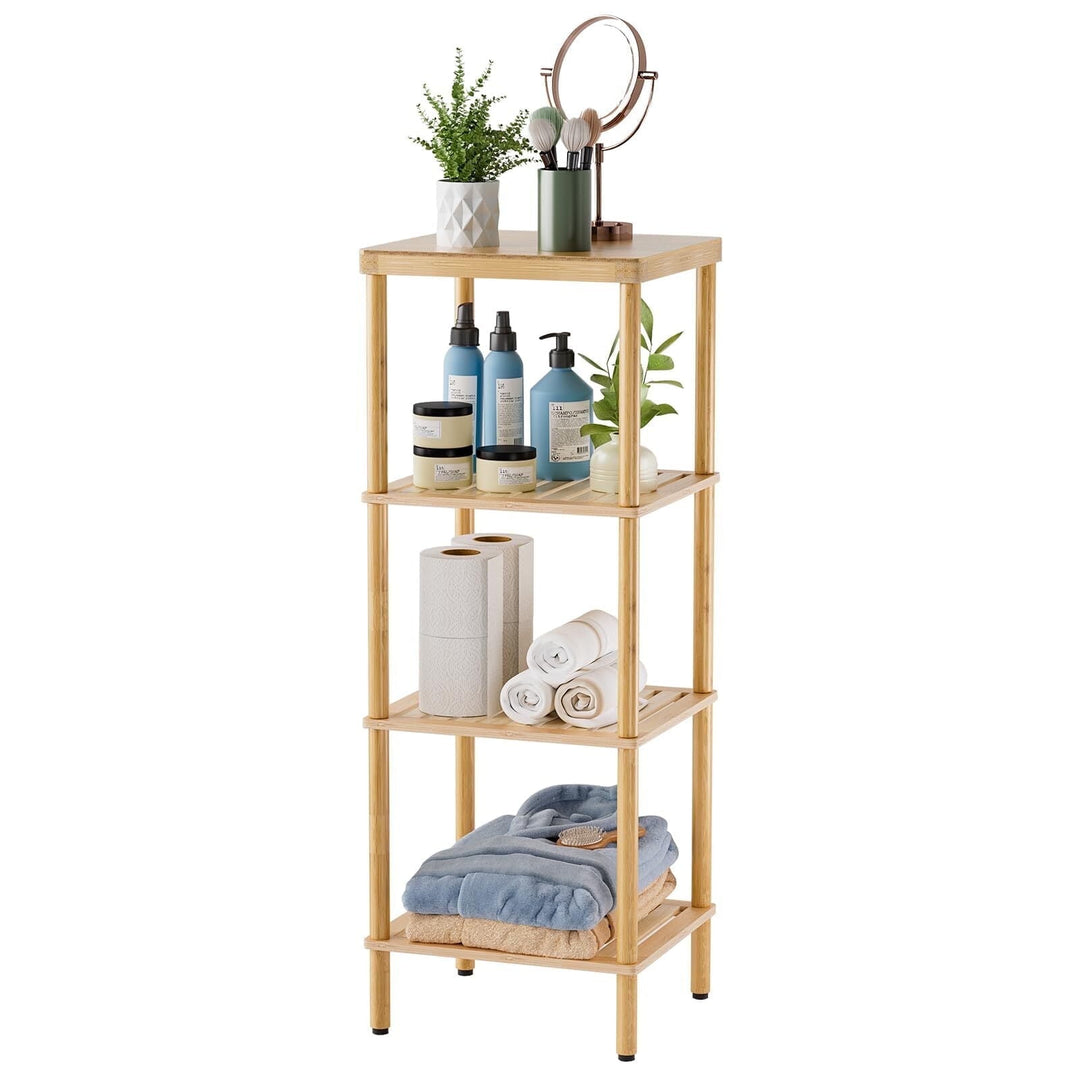 Bamboo 4-Tier Bathroom Shelf, Freestanding Bamboo Bathroom Storage Rack