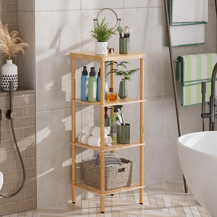 Bamboo 4-Tier Bathroom Shelf, Freestanding Bamboo Bathroom Storage Rack