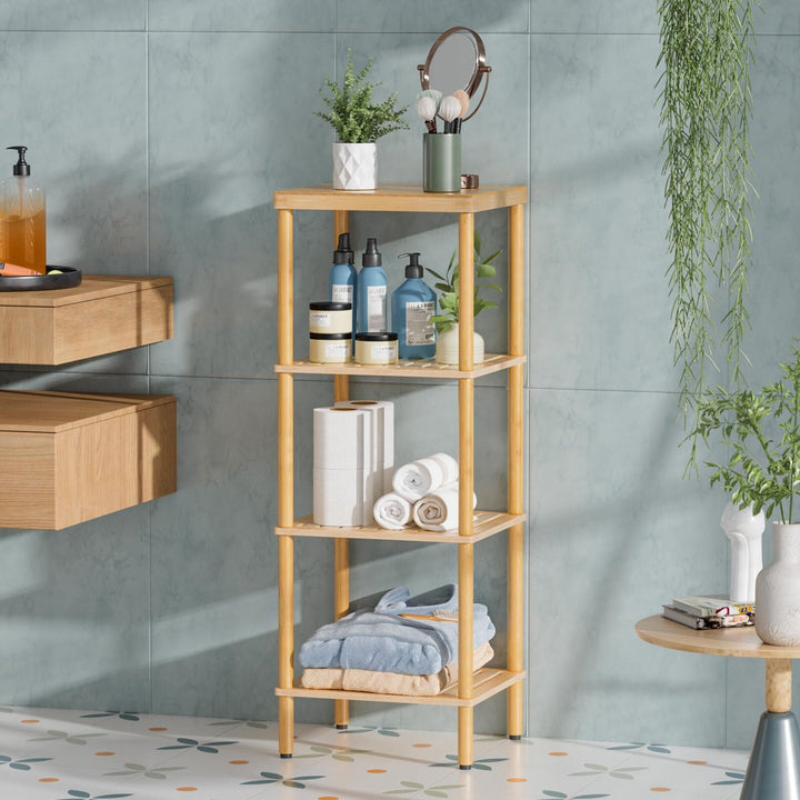 Bamboo 4-Tier Bathroom Shelf, Freestanding Bamboo Bathroom Storage Rack