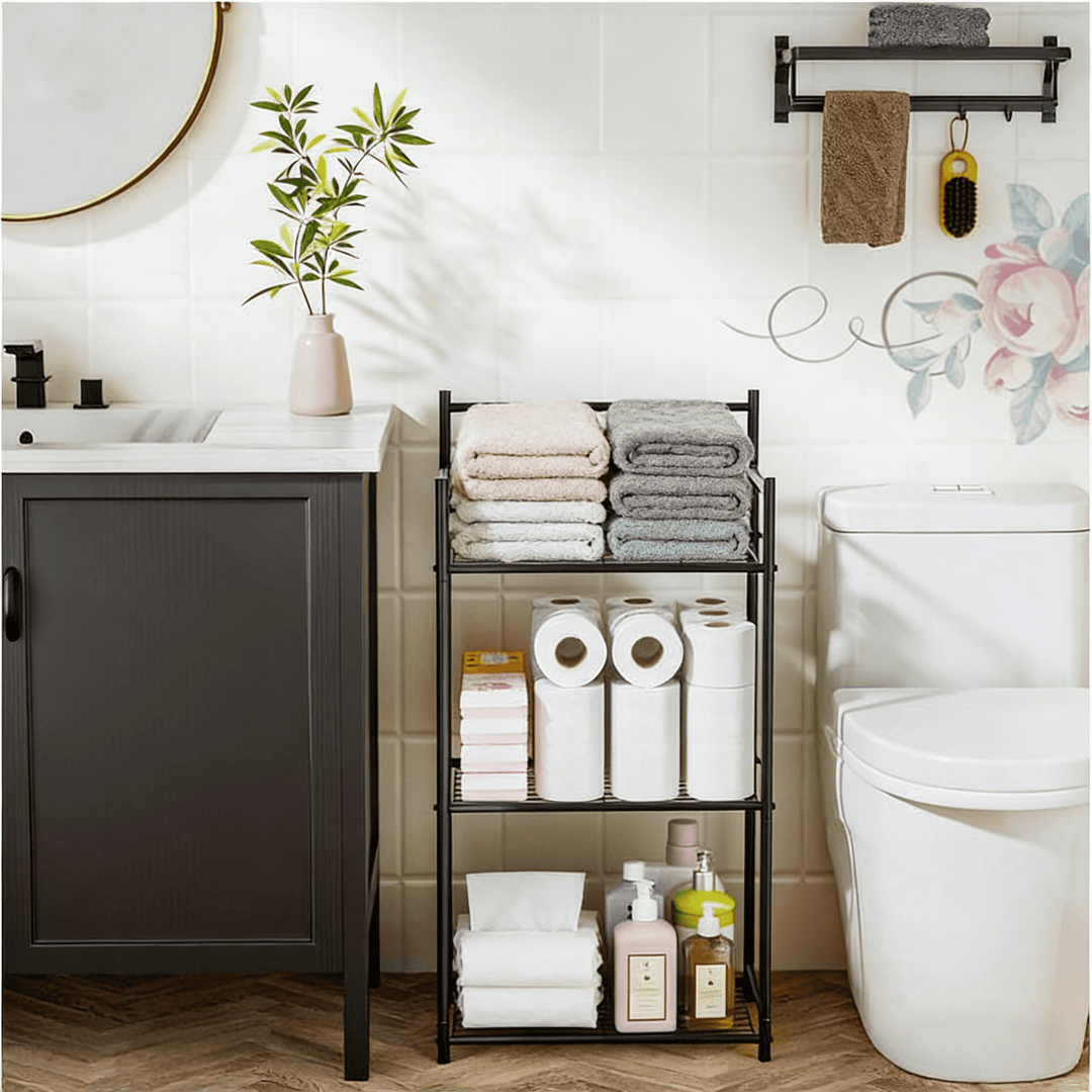 WENKIL 3-Tier Narrow Bathroom Shelf, Freestanding Metal Bathroom Storage Rack