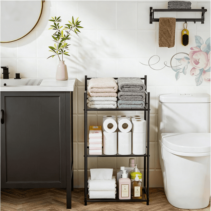 WENKIL 3-Tier Narrow Bathroom Shelf, Freestanding Metal Bathroom Storage Rack