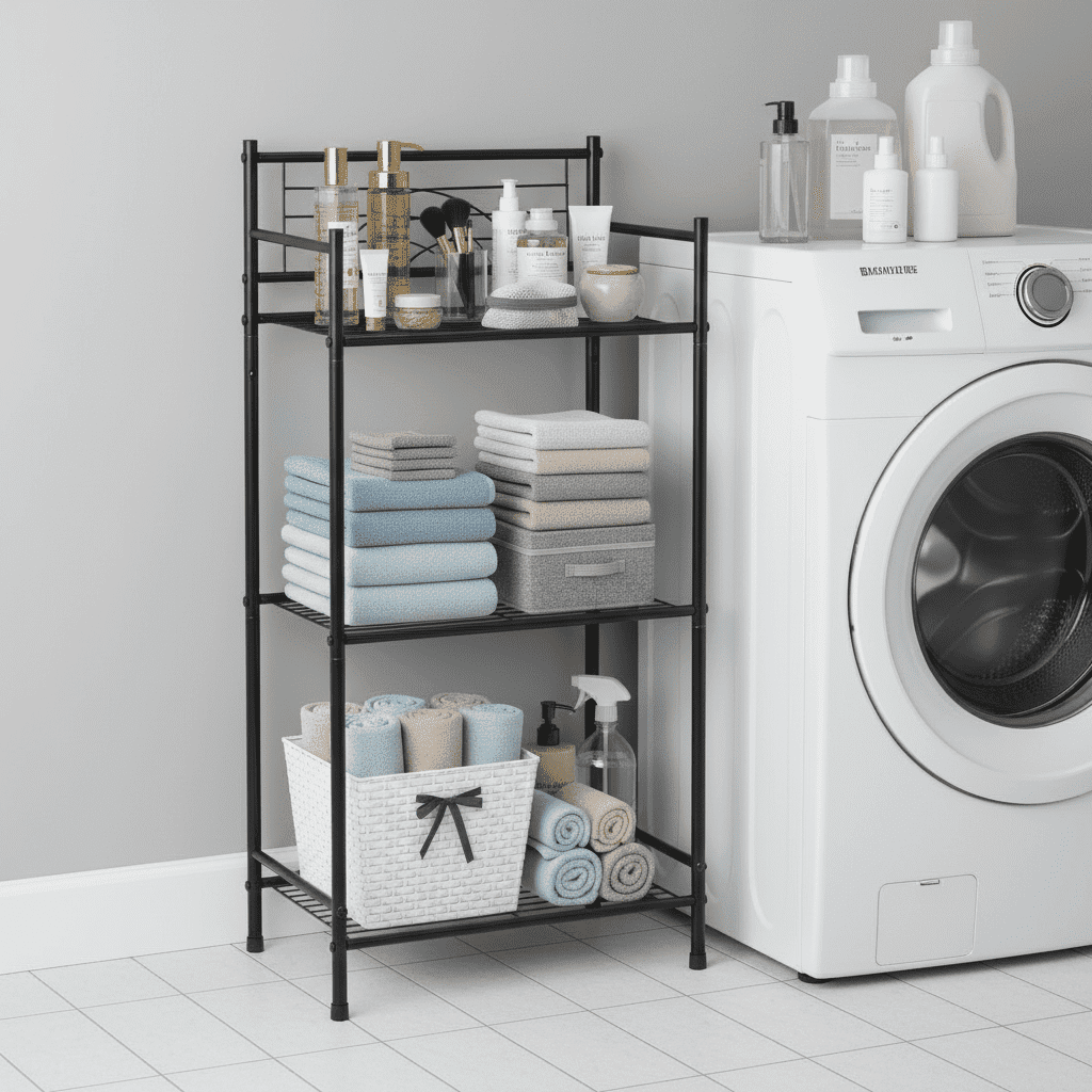 WENKIL 3-Tier Narrow Bathroom Shelf, Freestanding Metal Bathroom Storage Rack