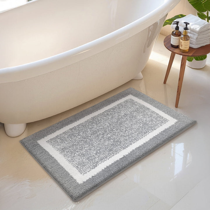 WENKIL Bathroom Rug, Soft Absorbent Bath Mat, Machine Washable (16"x24", Grey and White)