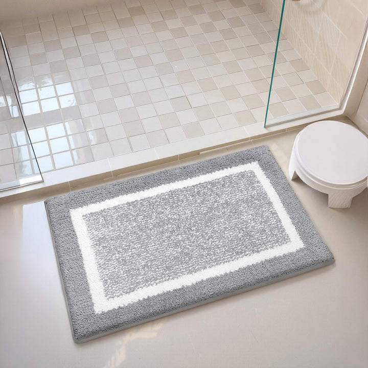 WENKIL Bathroom Rug, Soft Absorbent Bath Mat, Machine Washable (16"x24", Grey and White)