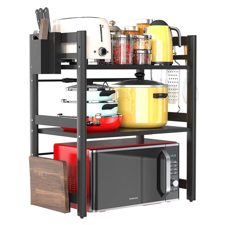 WENKIL Extendable Microwave Shelf, 3-Tier Kitchen Counter Organizer with Hooks