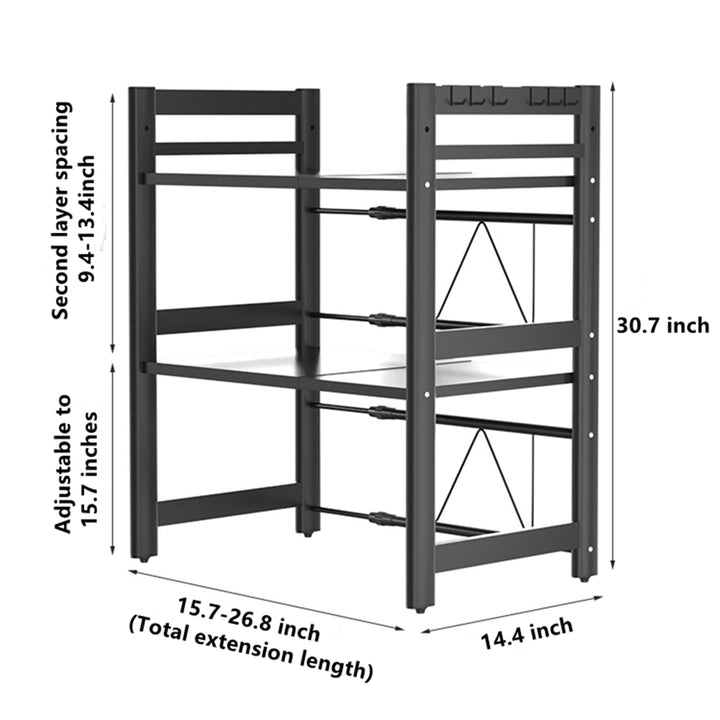 WENKIL Extendable Microwave Shelf, 3-Tier Kitchen Counter Organizer with Hooks