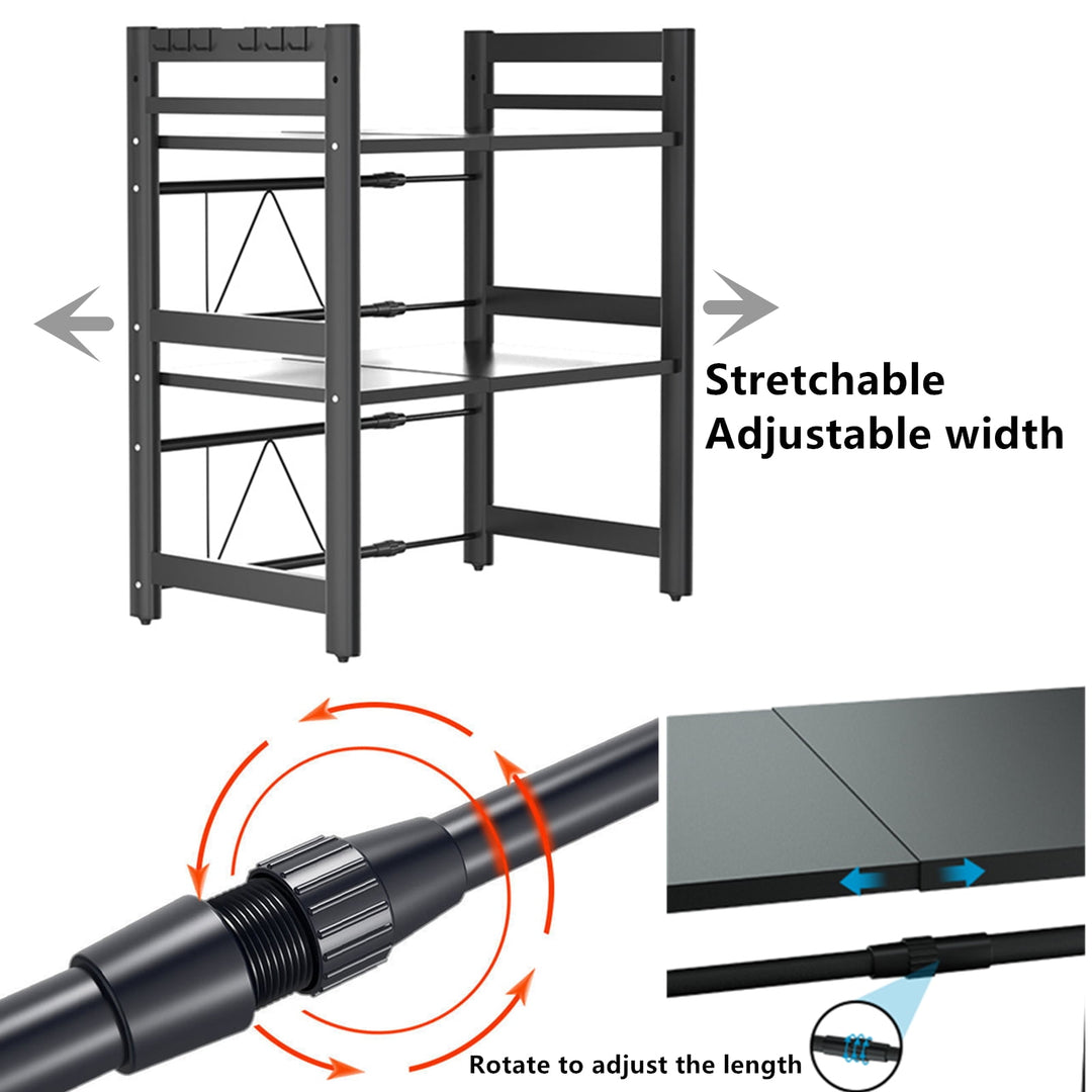 WENKIL Extendable Microwave Shelf, 3-Tier Kitchen Counter Organizer with Hooks