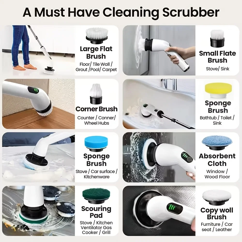 Wenkil 9-in-1 Electric Spin Cleaning Brush with Adjustable Handle