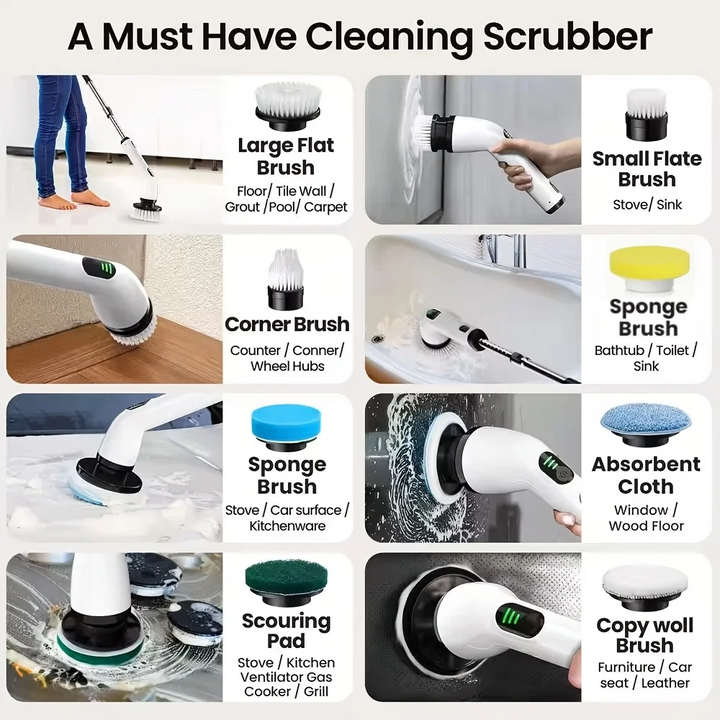 Wenkil 9-in-1 Electric Spin Cleaning Brush with Adjustable Handle