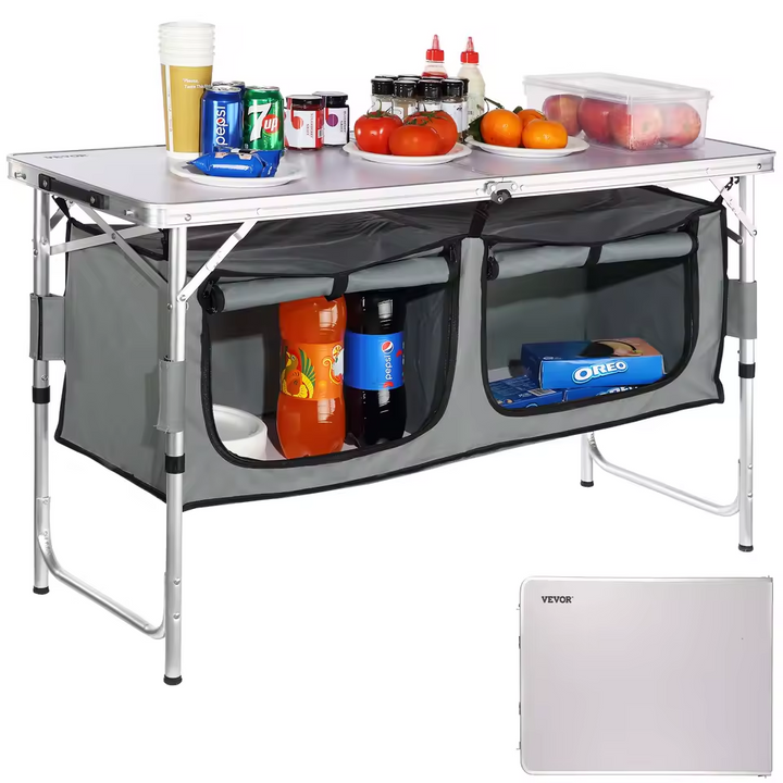 Folding Camping Kitchen Table with Storage for Outdoor