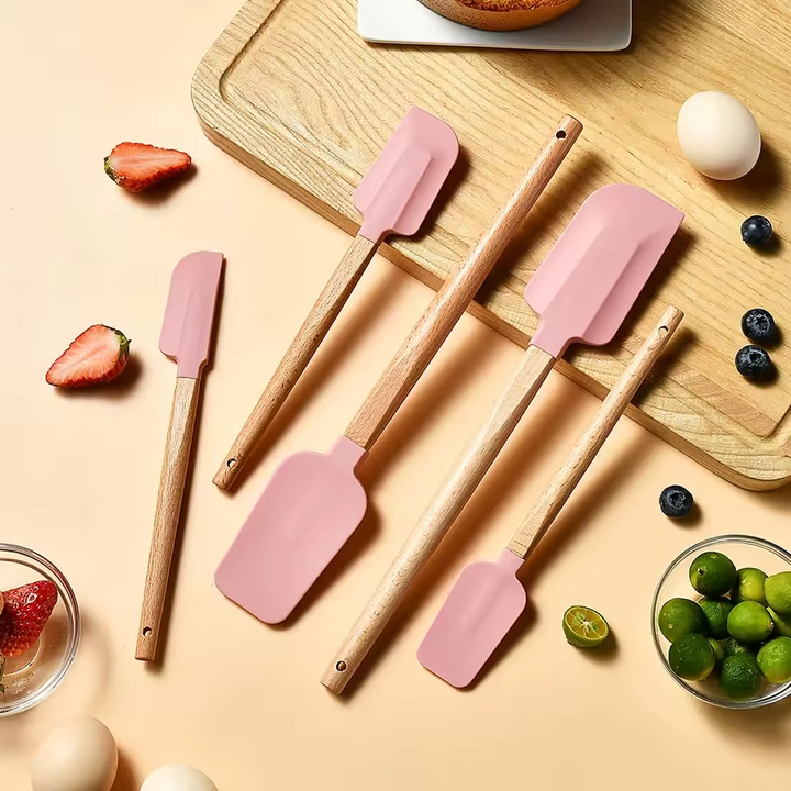 5-Piece Silicone Baking Spatulas Set for Baking, Mixing & Decorating