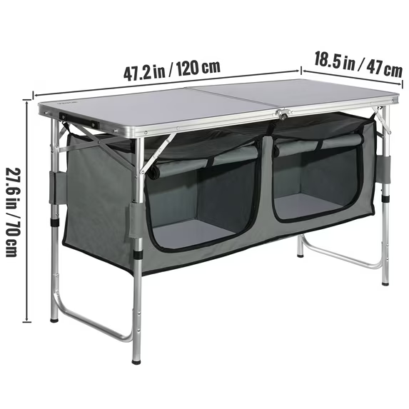 Folding Camping Kitchen Table with Storage for Outdoor