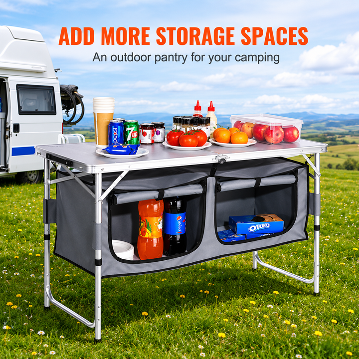 Folding Camping Kitchen Table with Storage for Outdoor