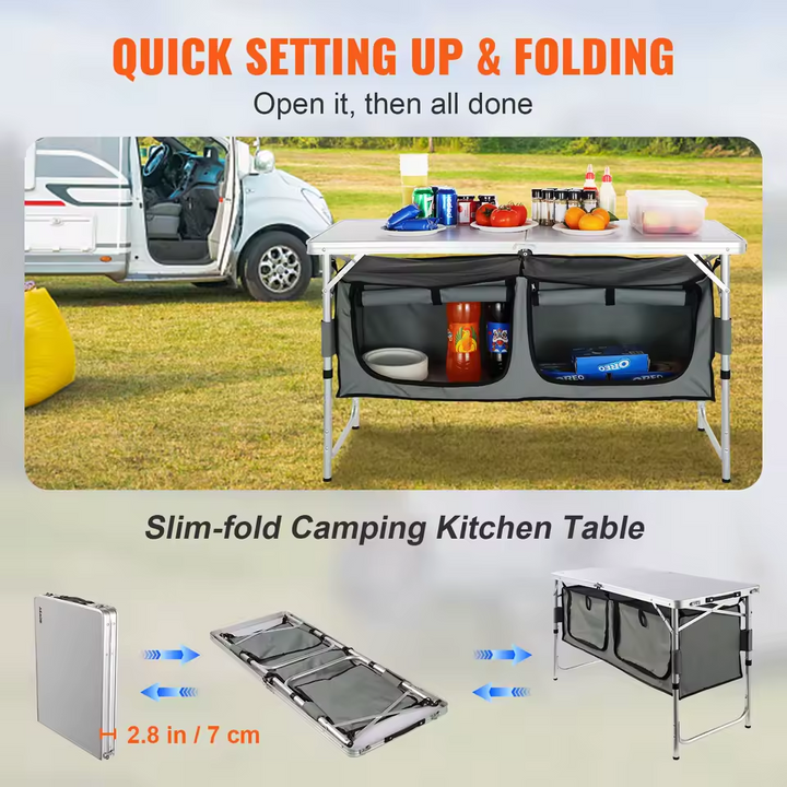 Folding Camping Kitchen Table with Storage for Outdoor