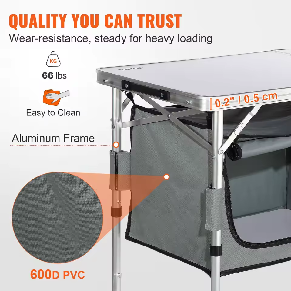 Folding Camping Kitchen Table with Storage for Outdoor