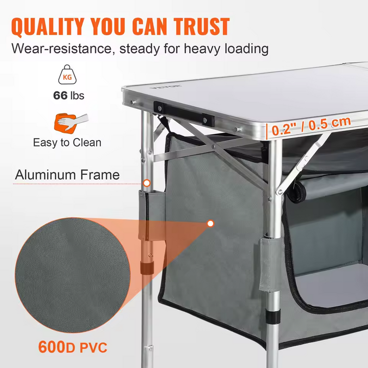 Folding Camping Kitchen Table with Storage for Outdoor