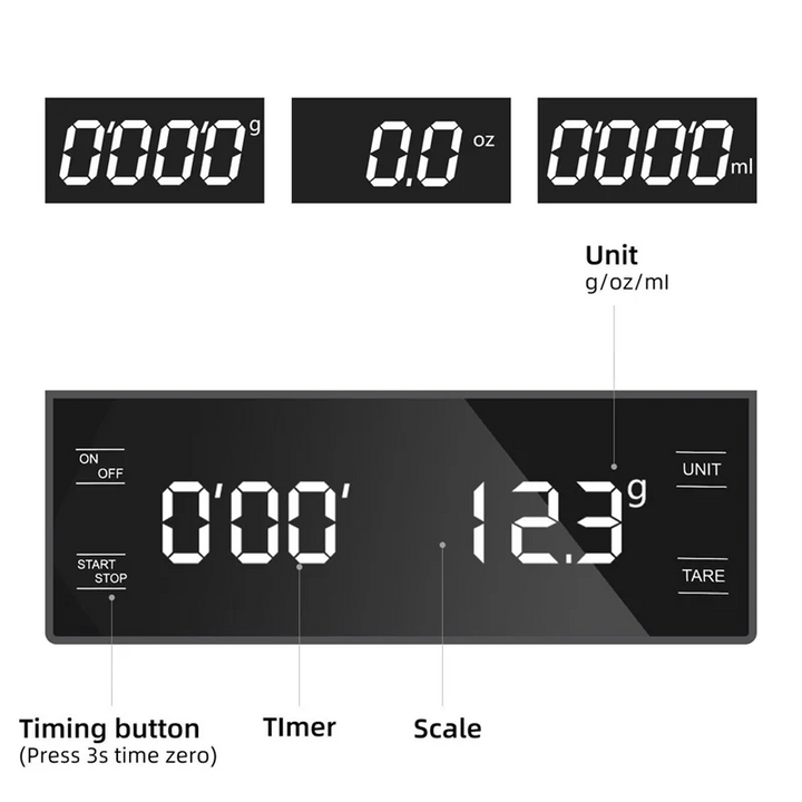 Digital Coffee Scale with Timer 3kg 0.1g Precision Espresso Scale