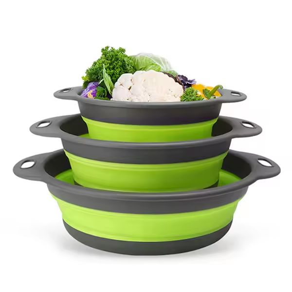 Collapsible Colander Set, Foldable Kitchen Strainers for Fruits, Vegetables & Pasta