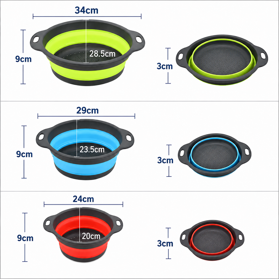 Collapsible Colander Set, Foldable Kitchen Strainers for Fruits, Vegetables & Pasta