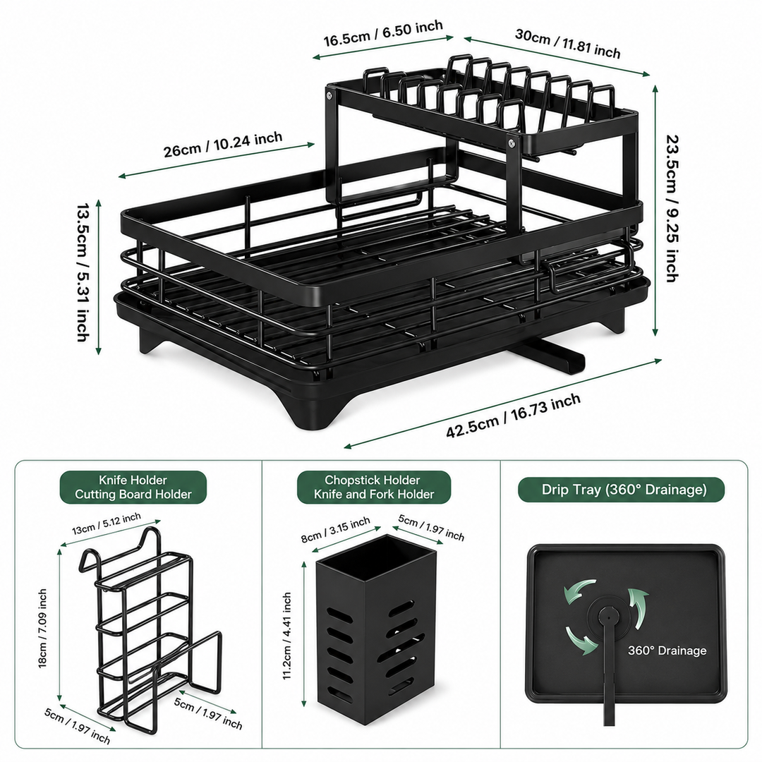2-Tier Expandable Dish Drying Rack for Kitchen Countertop