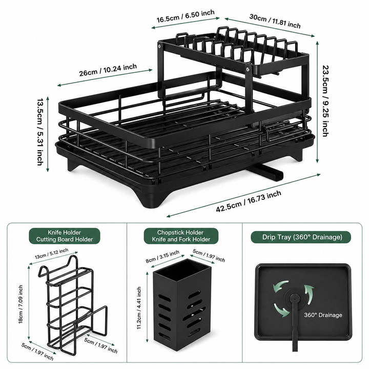 2-Tier Expandable Dish Drying Rack for Kitchen Countertop