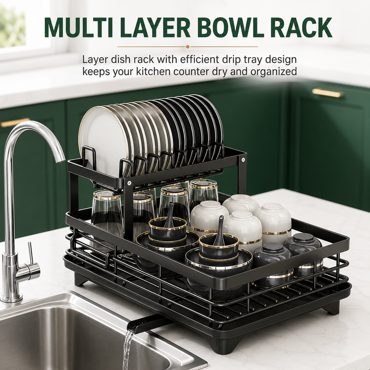 2-Tier Expandable Dish Drying Rack for Kitchen Countertop