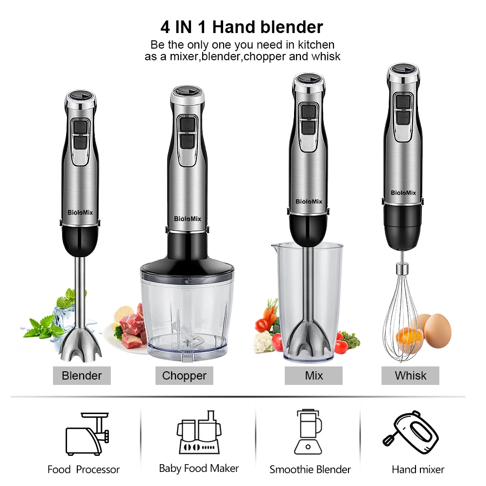 4-in-1 Hand Mixer 1200W Immersion Blender with Chopper & Whisk