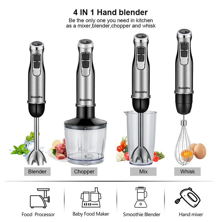 4-in-1 Hand Mixer 1200W Immersion Blender with Chopper & Whisk