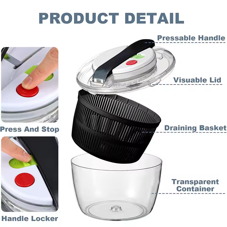 Salad Spinner Large Vegetable & Fruit Washer Dryer Bowl with Lid
