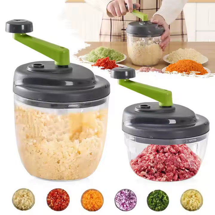 Manual Food Processor Hand Crank Vegetable Chopper & Garlic Grinder