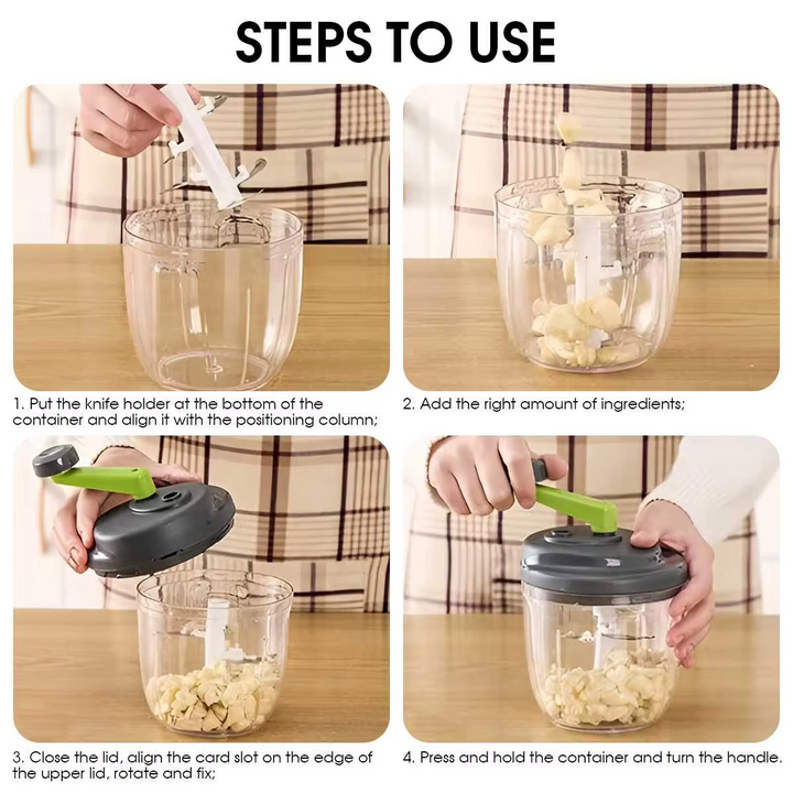 Manual Food Processor Hand Crank Vegetable Chopper & Garlic Grinder