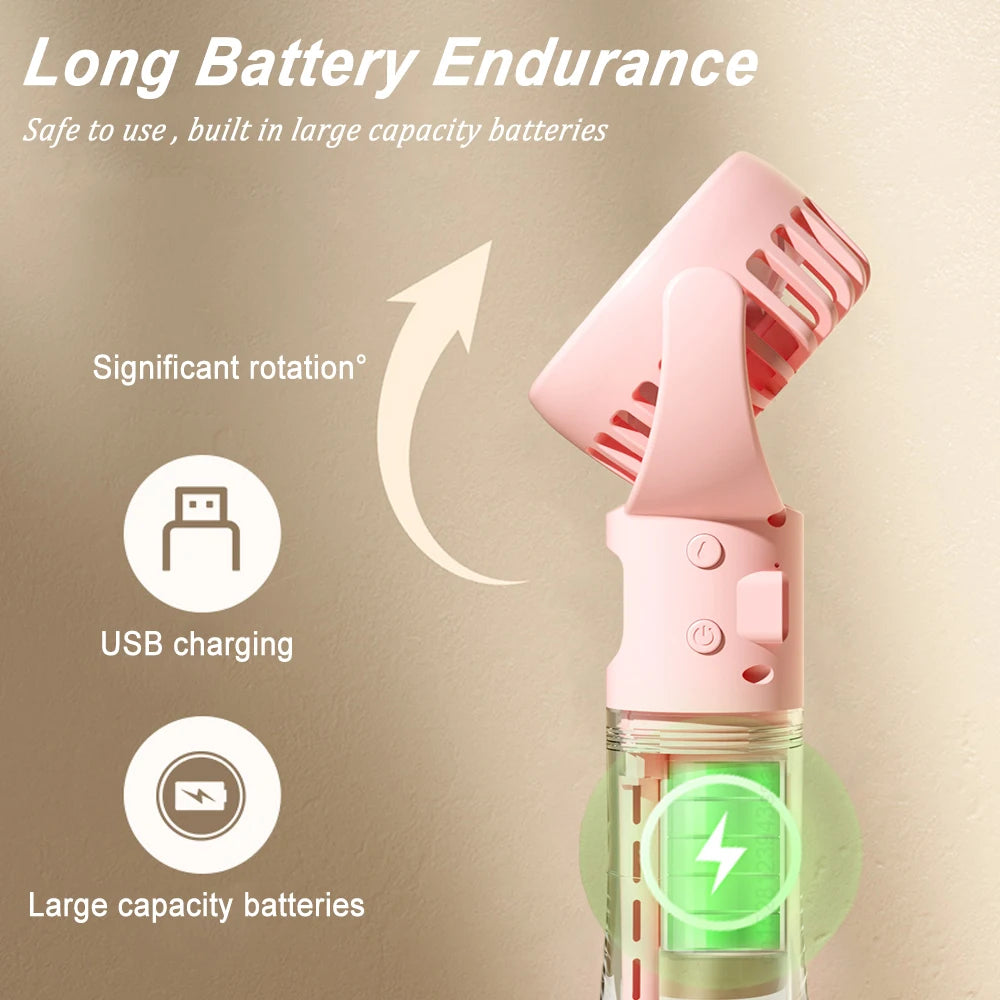 Portable Water Bottle Fan – USB Rechargeable Misting Cooling Fan