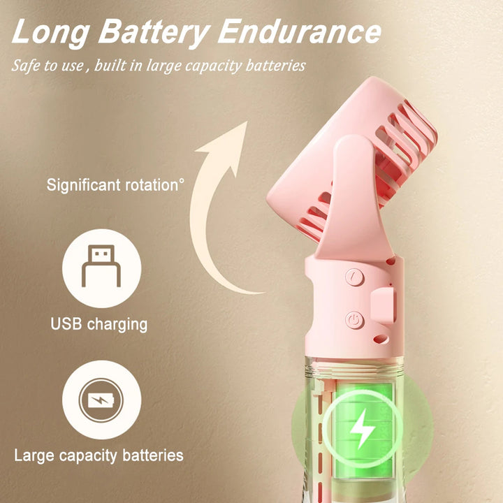 Portable Water Bottle Fan – USB Rechargeable Misting Cooling Fan