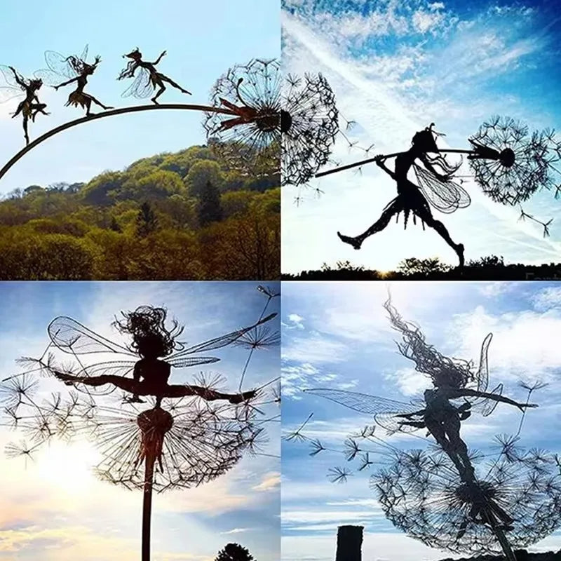 Dancing Fairy Garden Sculptures with Dandelion Design