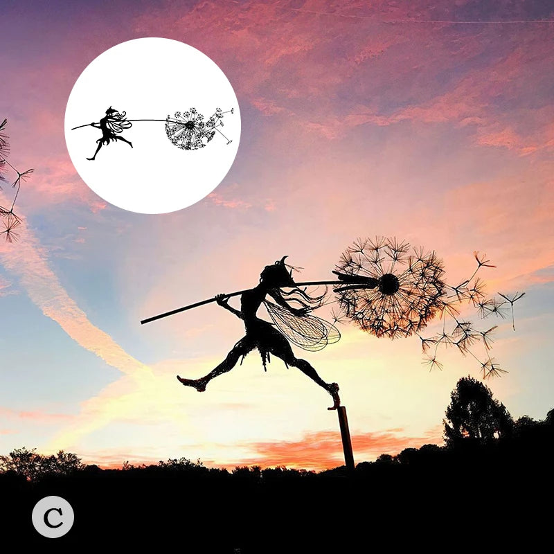 Dancing Fairy Garden Sculptures with Dandelion Design