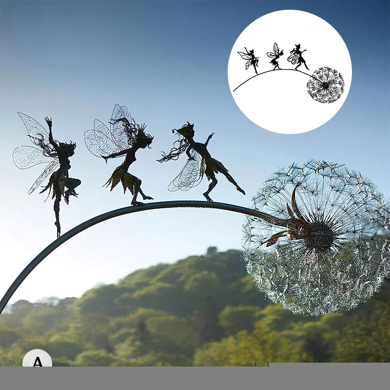 Dancing Fairy Garden Sculptures with Dandelion Design