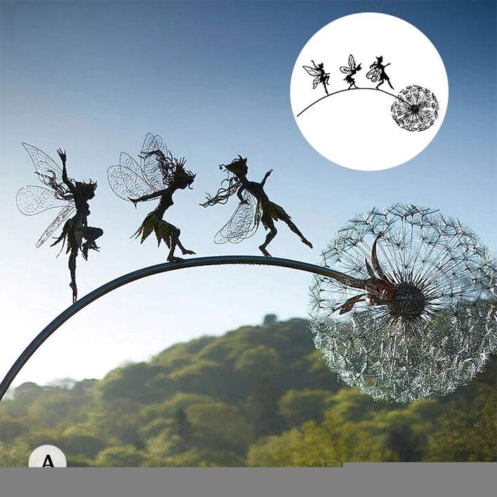 Dancing Fairy Garden Sculptures with Dandelion Design