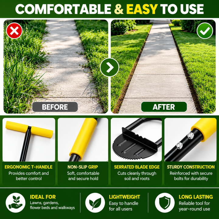 42.1in Manual Lawn Edger, Stainless Steel Half Moon Manual Grass Edger with Serrated Blade