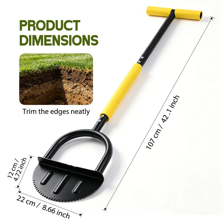 42.1in Manual Lawn Edger, Stainless Steel Half Moon Manual Grass Edger with Serrated Blade