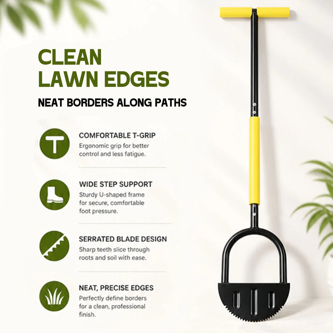 42.1in Manual Lawn Edger, Stainless Steel Half Moon Manual Grass Edger with Serrated Blade