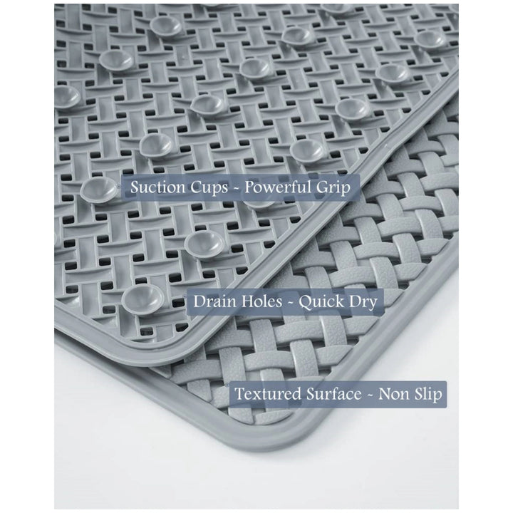 Anti Slip Bath Mat | Soft Anti Skid Shower Mat for Bathroom with Suction Cups, Drain Holes