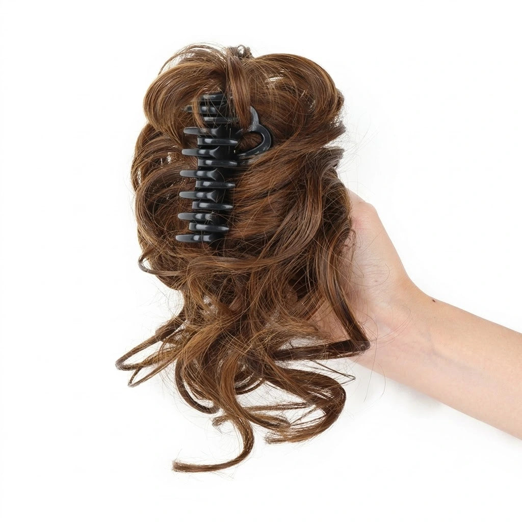 Messy Bun Hair Piece | Curly Synthetic Clip-In Hair Bun | Easy Tousled Updo