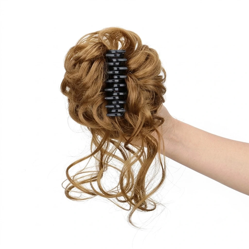 Messy Bun Hair Piece | Curly Synthetic Clip-In Hair Bun | Easy Tousled Updo