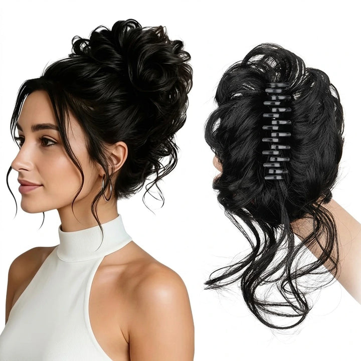 Messy Bun Hair Piece | Curly Synthetic Clip-In Hair Bun | Easy Tousled Updo